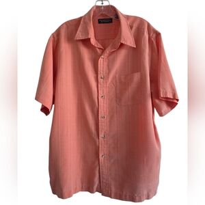 Roundtree & Yorke Orange Short Sleeve Button Down Shirt Size Large